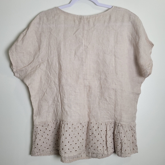 Spazio Chic Lagenlook‎ Minimalist Neutral Oatmeal Pure Linen Top M - Picture 2 of 6